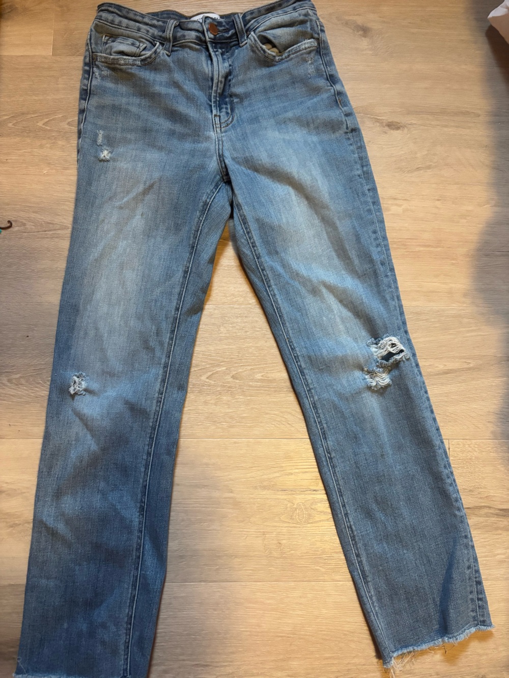 Flying Monkey Straight Leg Distressed Jeans - Medium Blue